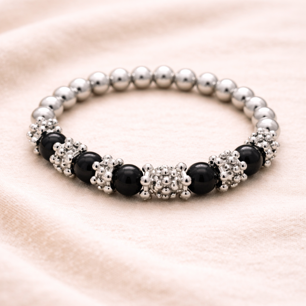 Silver Black Beads Bracelet for Women | Handmade Daily Wear Jewelry | Elegant Minimal Bracelet India