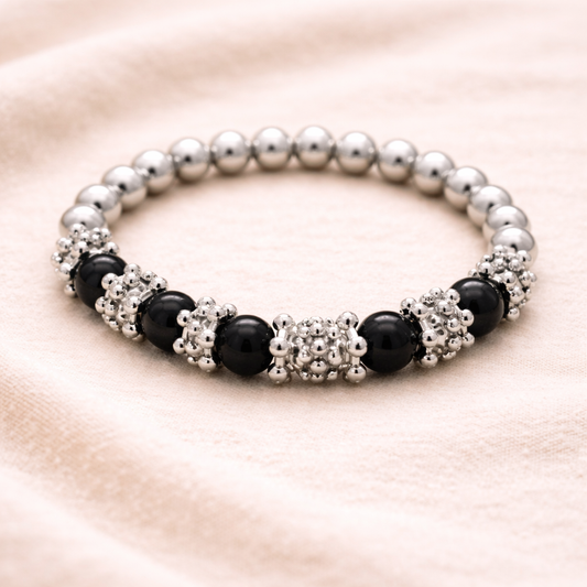 Silver Black Beads Bracelet for Women | Handmade Daily Wear Jewelry | Elegant Minimal Bracelet India