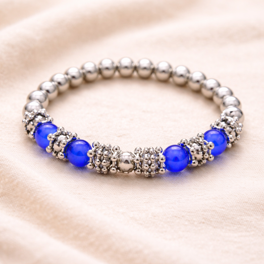 Silver Blue Beads Bracelet for Women | Handmade Daily Wear Jewelry | Stylish Minimal Bracelet India | Gift for Girls