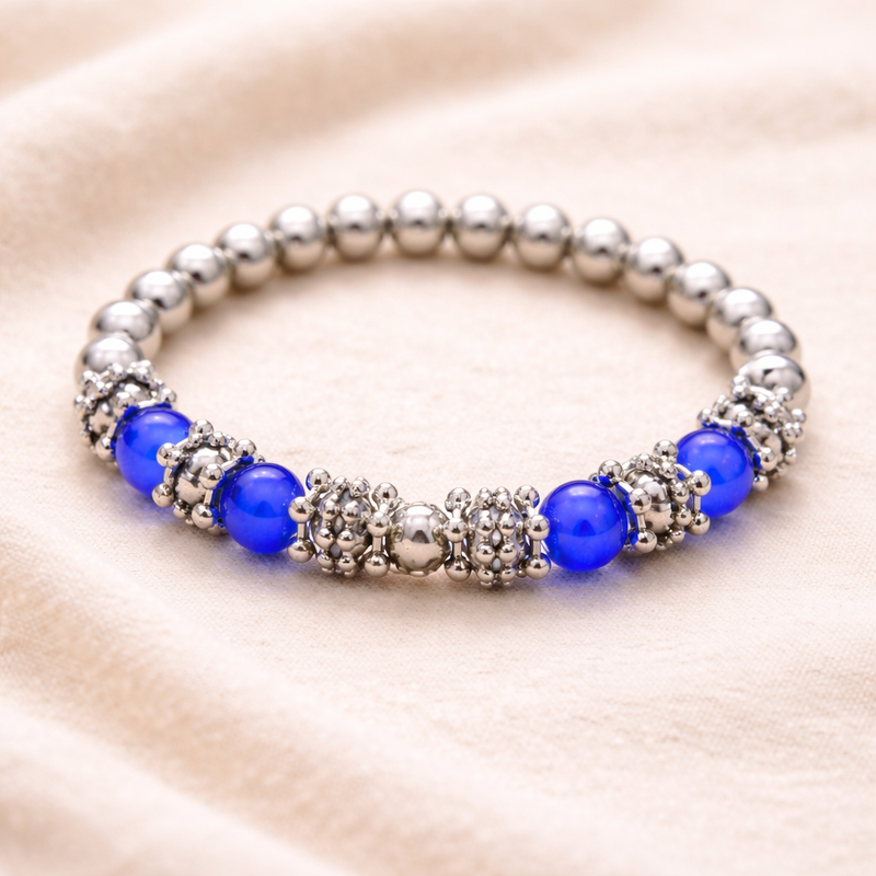 Silver Blue Beads Bracelet for Women | Handmade Daily Wear Jewelry | Stylish Minimal Bracelet India | Gift for Girls