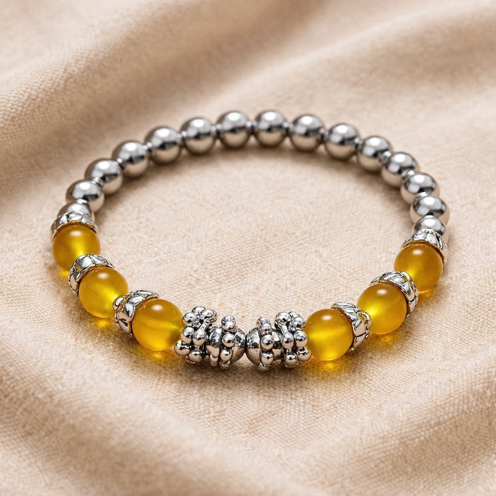Silver Yellow Beads Bracelet for Women | Handmade Elegant Fashion Jewelry