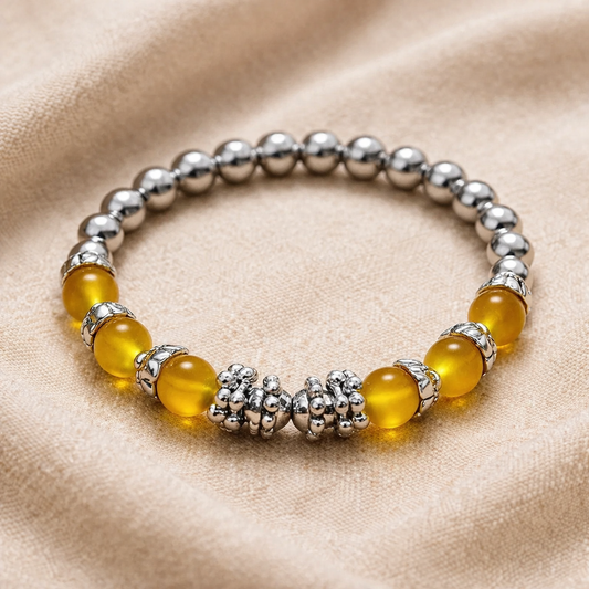 Silver Yellow Beads Bracelet for Women | Handmade Elegant Fashion Jewelry