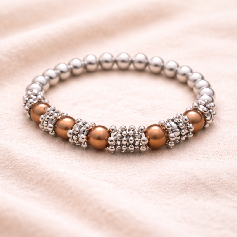Silver Brown Beads Bracelet for Women | Handmade Daily Wear Jewelry | Elegant Minimal Bracelet India