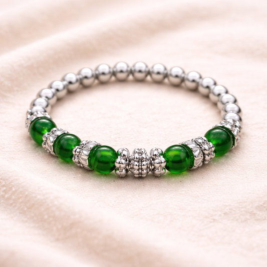 Silver Green Beads Bracelet for Women | Handmade Daily Wear Jewelry | Elegant Minimal Bracelet India