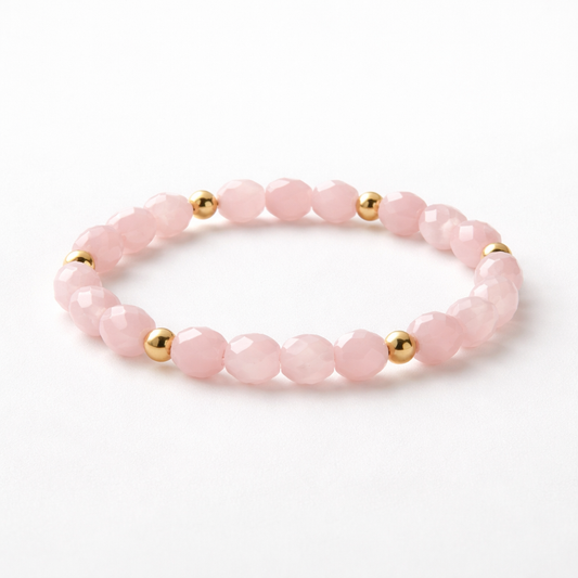 Pink Crystal & Gold Beads Bracelet for Women | Stylish Daily Wear Jewelry | Elegant Love Theme Bracelet India