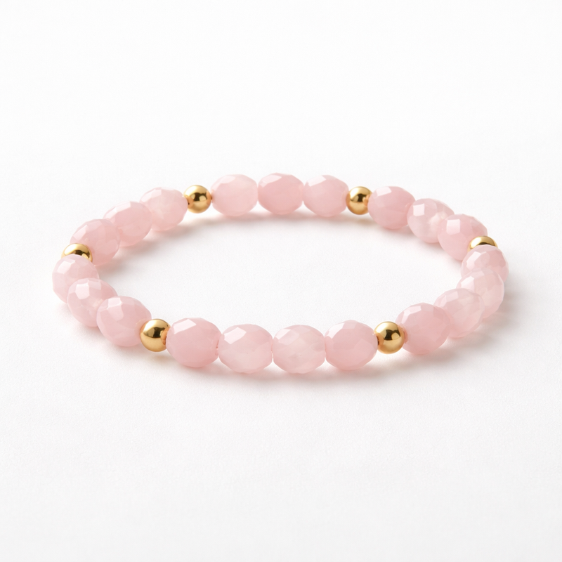 Pink Crystal & Gold Beads Bracelet for Women | Stylish Daily Wear Jewelry | Elegant Love Theme Bracelet India