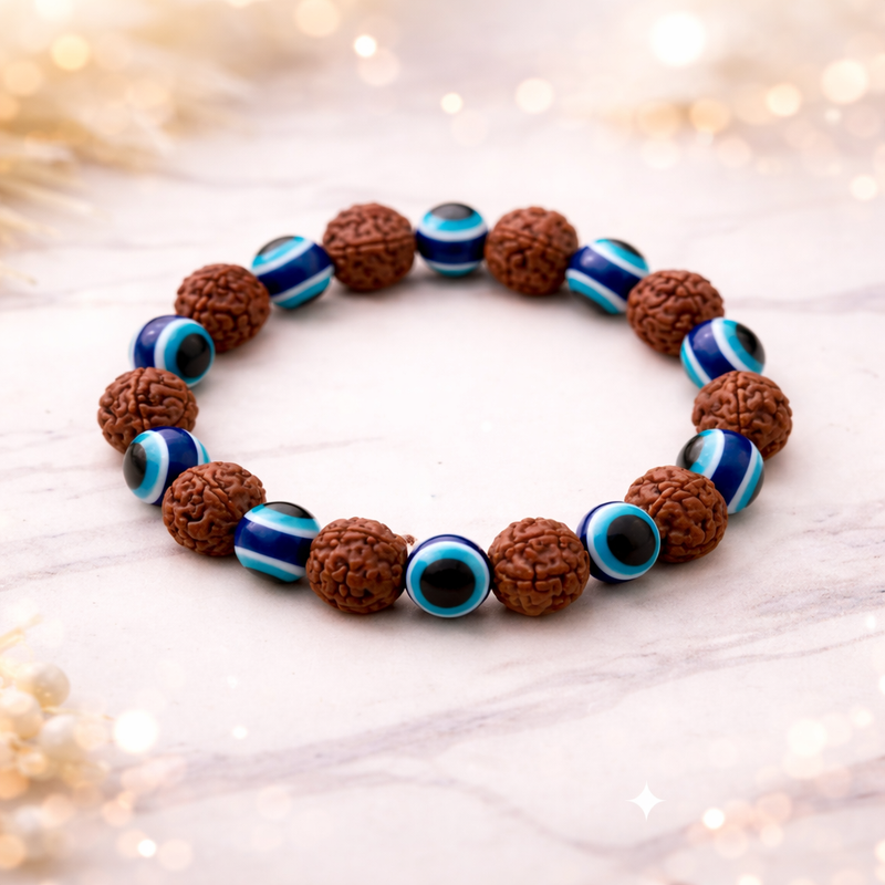 Rudraksha Evil Eye Bracelet for Men & Women | Handmade Protection Bracelet | Stylish Daily Wear Jewelry India