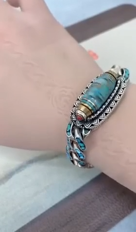 Six-Character Mantra Nine-Eyed Dzi Bead Bracelet